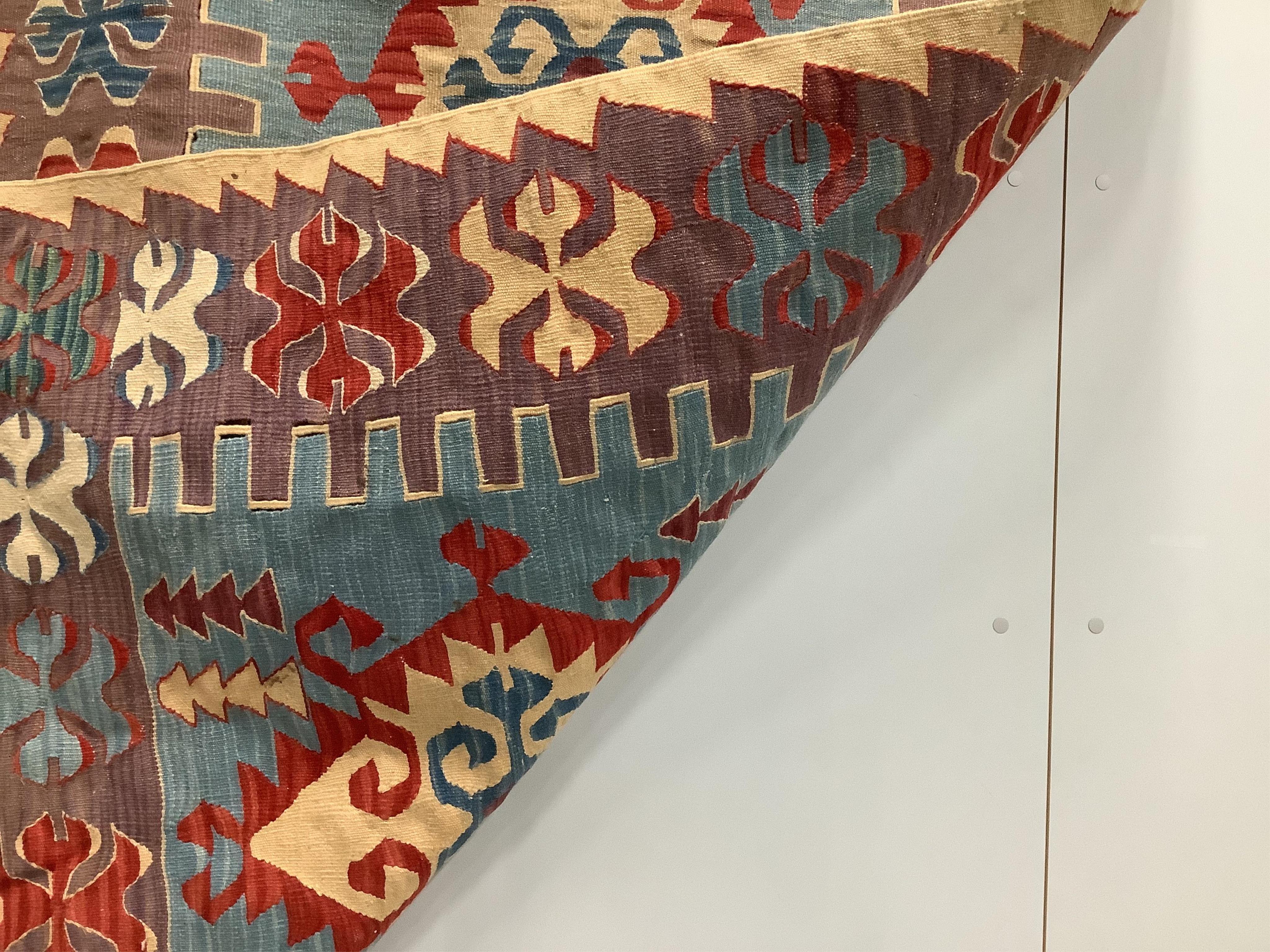 Two Kilim polychrome flatweave rugs, larger 170 x 120cm. Condition - fair